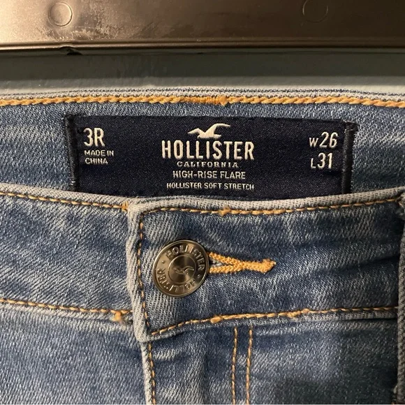 Hollister Patchwork Flare Jeans - Blue good condition 7/10 - Picture 2 of 9